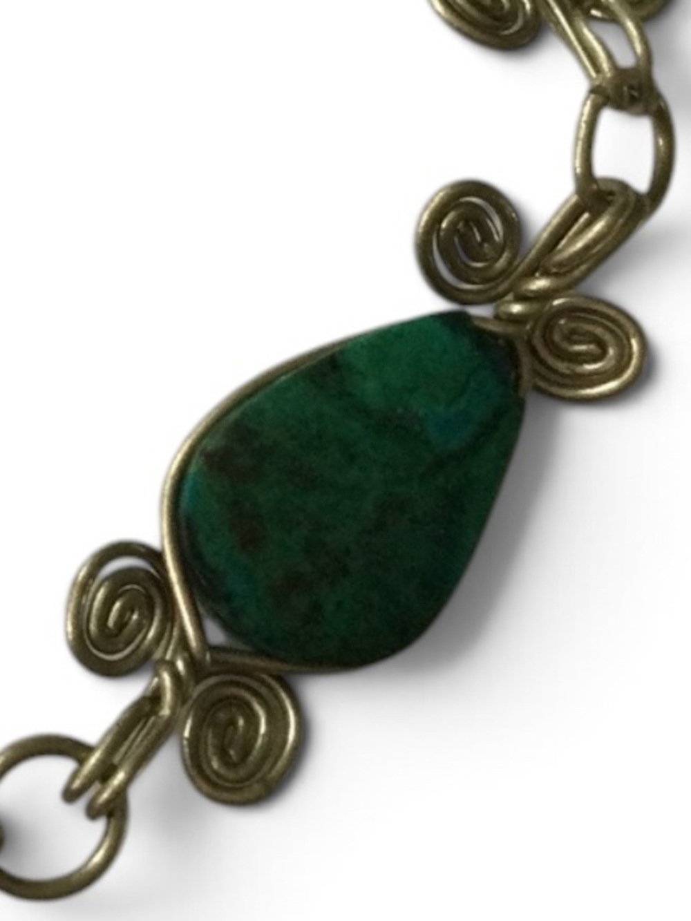 Vintage Handmade Silver-Tone Chrysocolla Teardrop Bracelet 6.75" - Picture 7 of 12